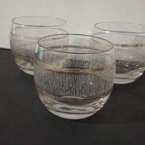Culver Icicle Set Of 3 Elegant Gold Rimmed Glasses Low Ball Tumblers